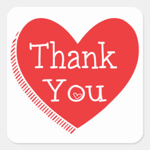 Thank You Red And White Love Heart Wedding Square Sticker