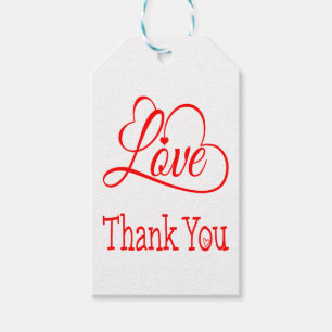 Thank You Red And White Love Hearts Wedding Gift Tags
