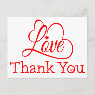 Thank You Red And White Love Hearts Wedding Postcard
