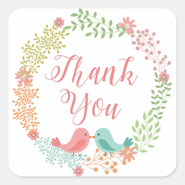 Thank You Red And White Lovebirds Love Square Sticker (Front)
