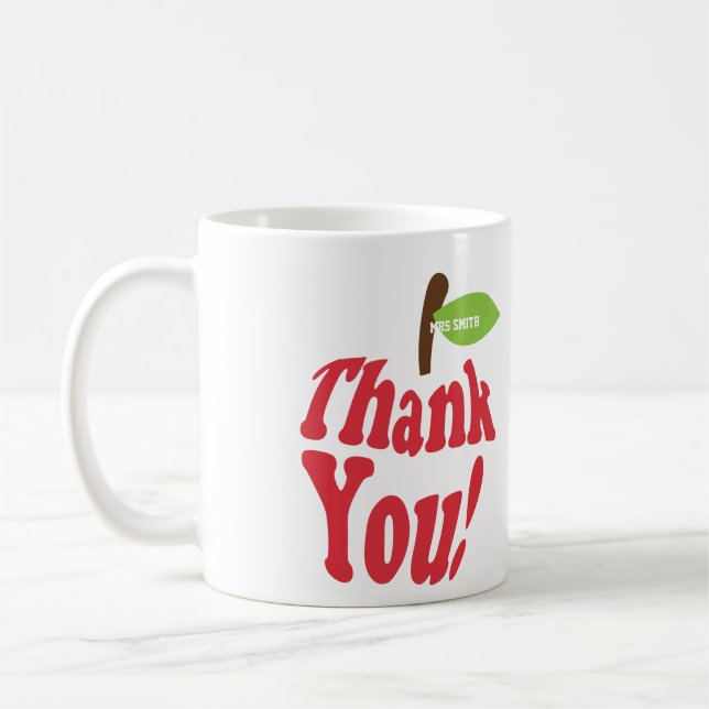 Thank You Red Apple Typography Teachers Mug (Left)