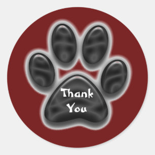 Thank You Red Black Paw Print Pet Appreciation Classic Round Sticker