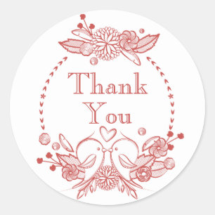 Thank You Red Burgundy LoveBirds Floral Stickers