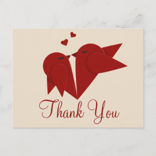 Thank You Red Burgundy LovebirdsPink Wedding Postcard