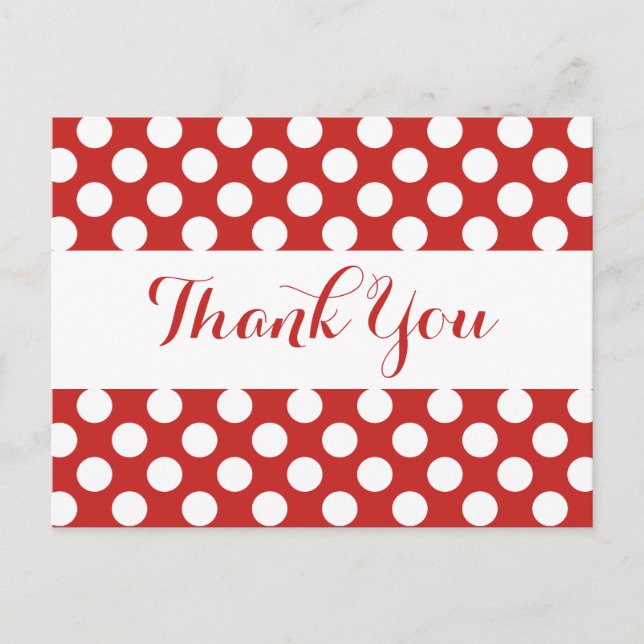 Thank You Red Burgundy & White Polka Dots Postcard (Front)