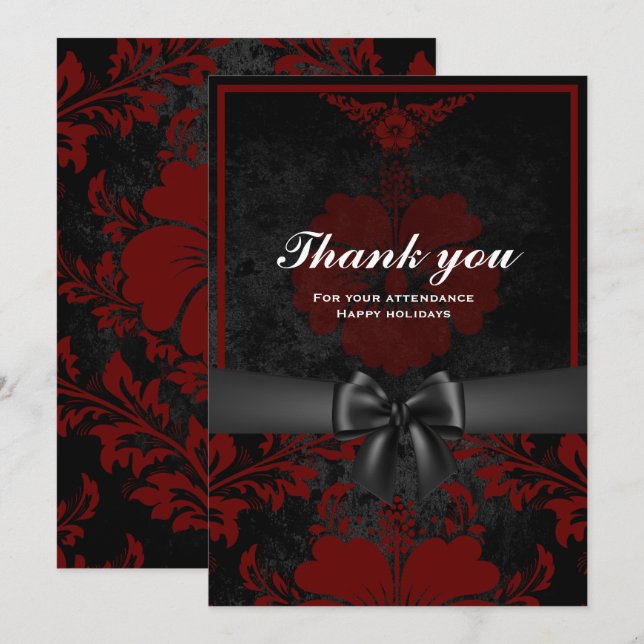 Thank you red floral holiday announcement card (Front/Back)