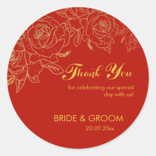 Thank You Red & Gold Wedding Classic Round Sticker