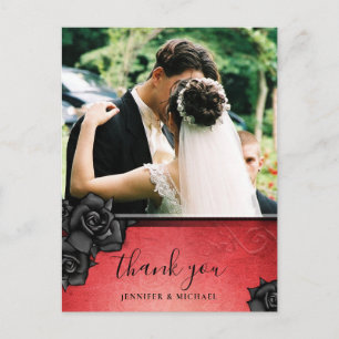 Thank You Red Gothic Halloween Wedding Postcard
