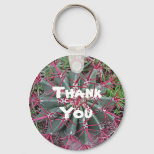 Thank You Red Green Barrel Cactus Close-up Photo Key Ring