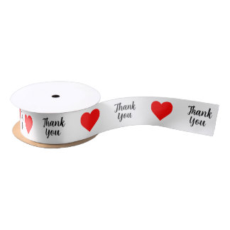 Thank You Red Heart Aesthetic Satin Ribbon