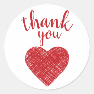 Thank you Red heart  Love sayings Classic Round Sticker