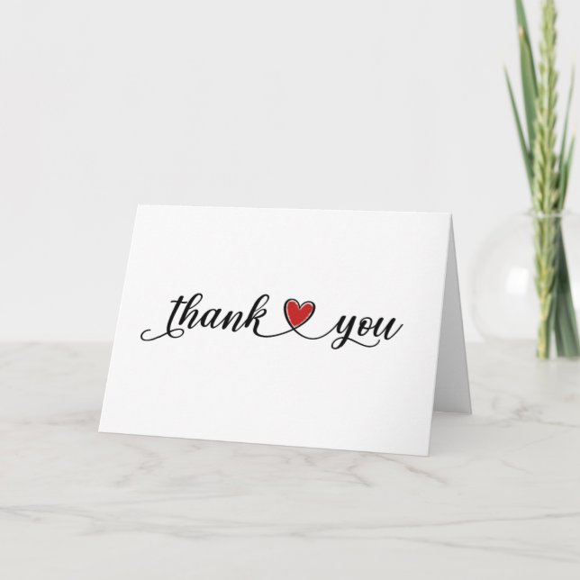 Thank You Red Heart On White Card (Front)
