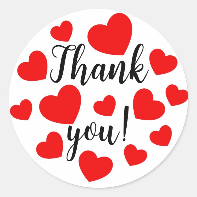 Thank you Red Hearts Classic Round Sticker (Front)