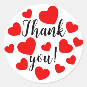 Thank you Red Hearts Classic Round Sticker