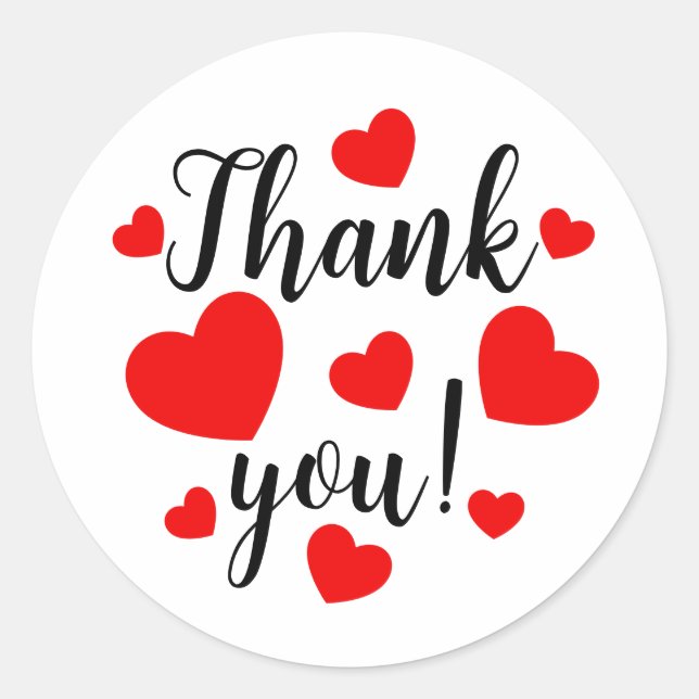 Thank you Red Hearts Classic Round Sticker (Front)