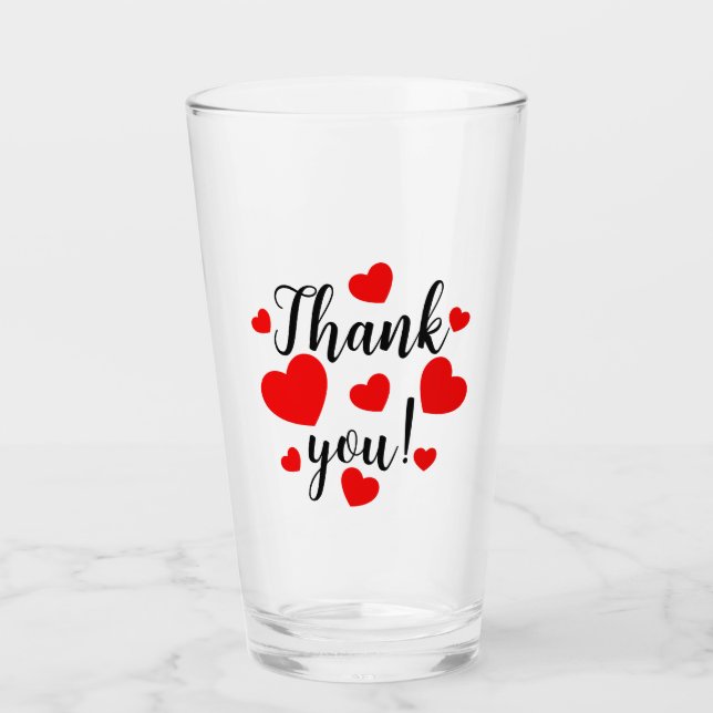 Thank you Red Hearts Glass Cup (Front)