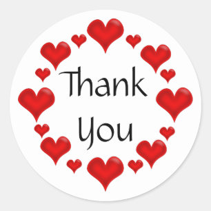 Thank You, Red Love Hearts Classic Round Sticker