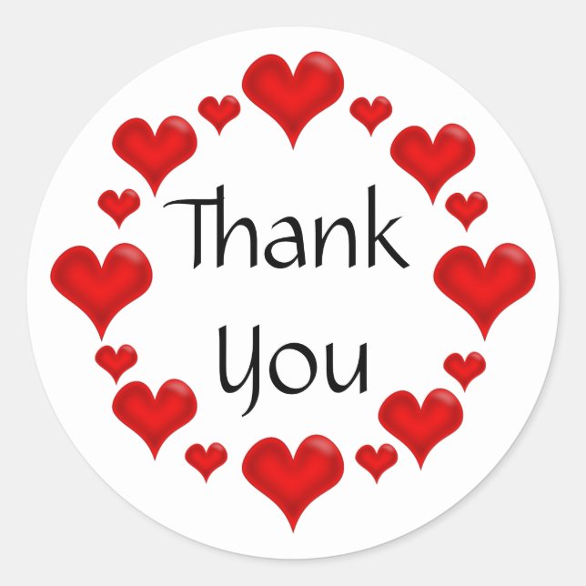 Thank You, Red Love Hearts Classic Round Sticker (Front)