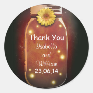 thank you red orange rustic whimsical mason jar classic round sticker