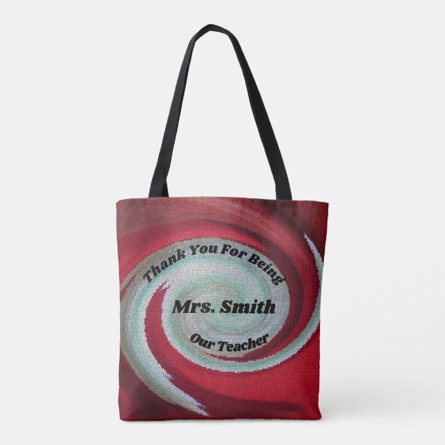 Thank You Red Swirl Artistic Teacher Appreciation Tote Bag (Back)