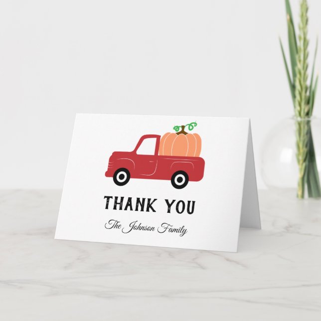 Thank You Red Truck Pumpkin Family Gratitude Card (Front)