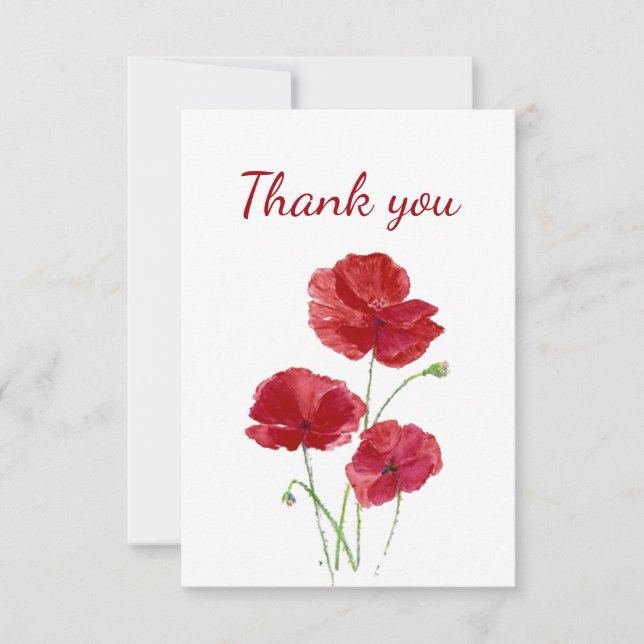 Thank You Red Watercolor Poppy Garden Flower (Front)