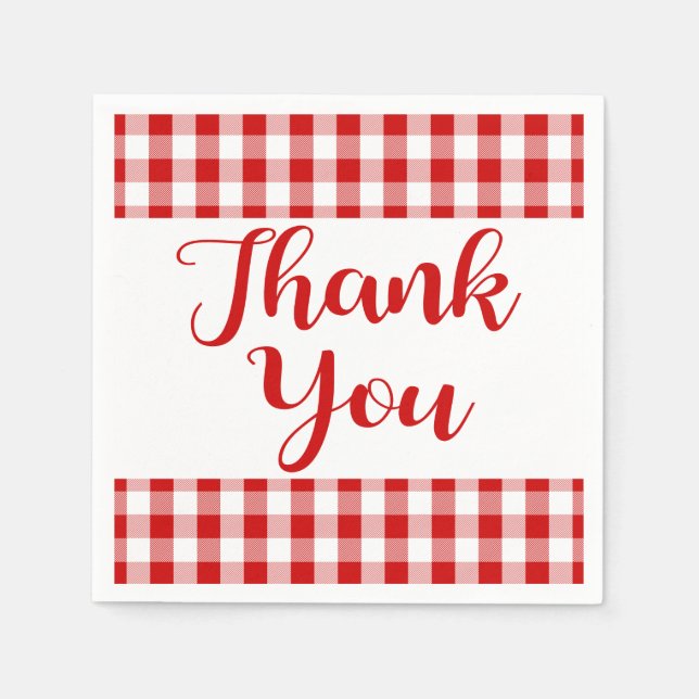 Thank You Red & White Checks Gingham Plaid Napkin (Front)