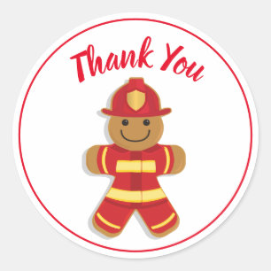 Thank You Red White Firefighter Gingerbread Man Classic Round Sticker