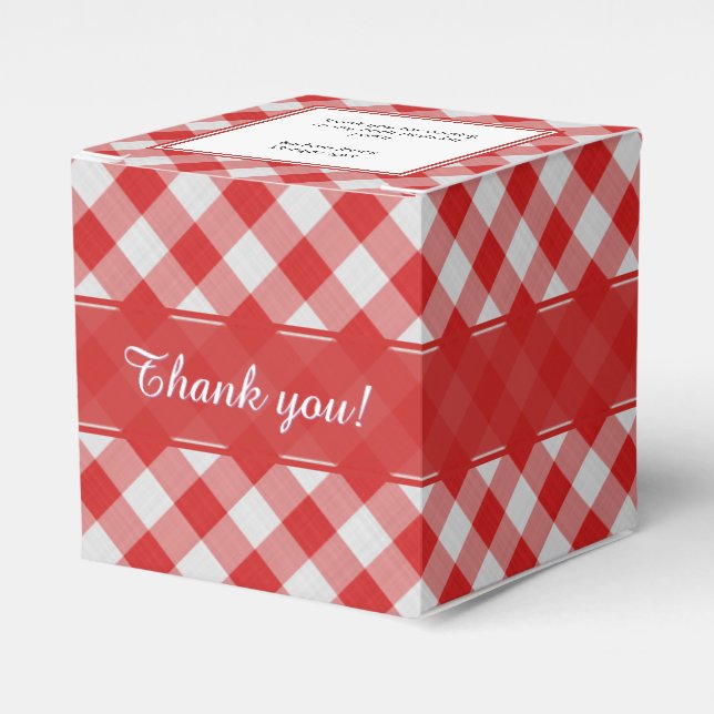 "Thank You" Red/White Gingham Checks Pattern Favour Box (Front Side)
