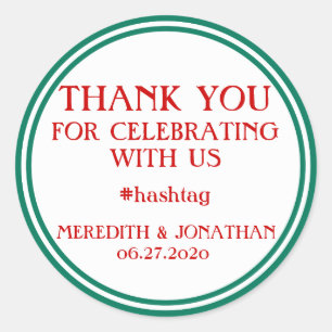 Thank You Red White Green Wedding Stickers