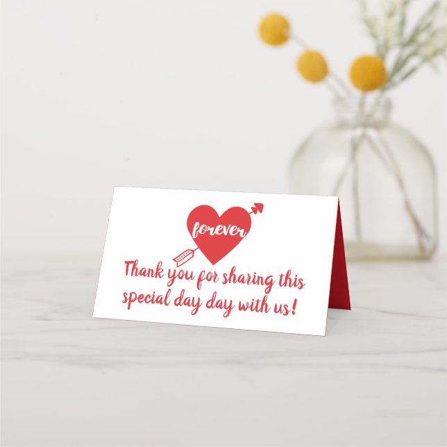 Thank You Red White Heart Wedding Anniversary Love Place Card (Front)