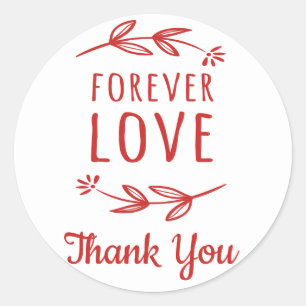 Thank You Red & White Laurel Leaf  Love Wedding Classic Round Sticker