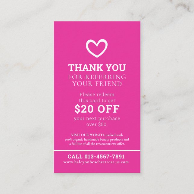 Thank you referral photo promo pink repeat business card (Front)