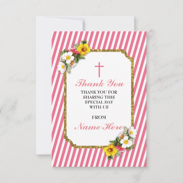 Thank You Religious Coral Stripe Floral Cards (Front)
