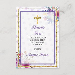 Thank You Religious Holy Cross Floral Baptism Card