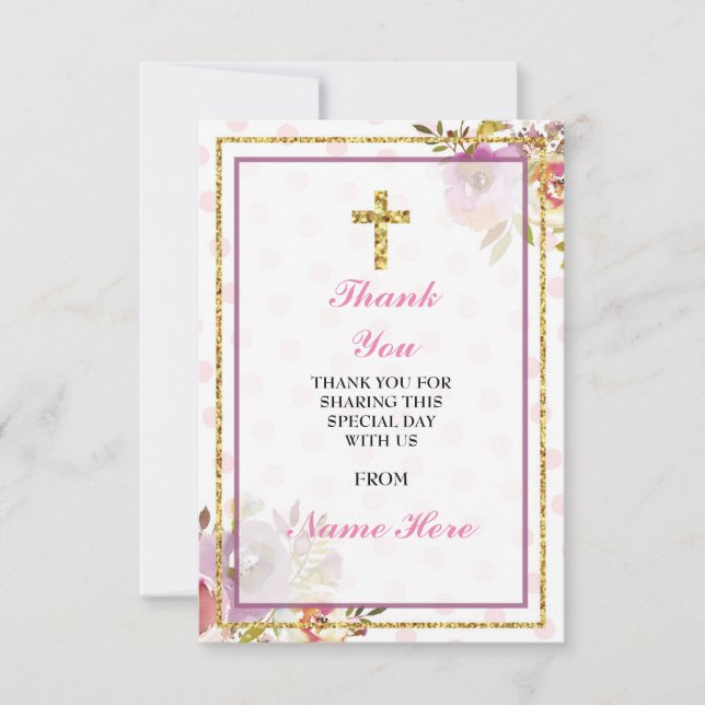 Thank You Religious Holy Cross Floral Gold Cards (Front)