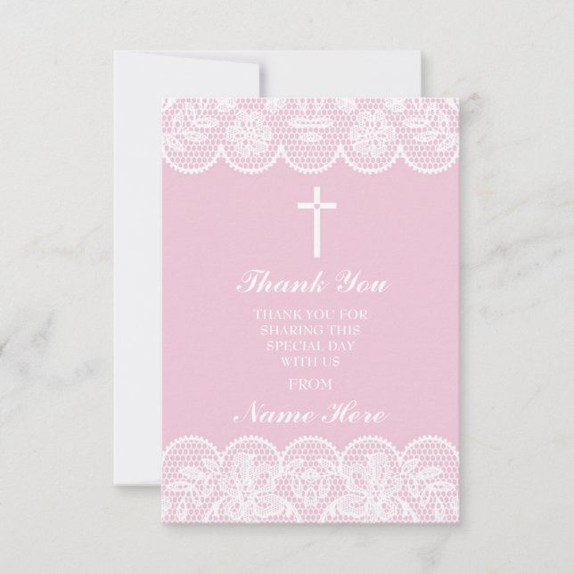 Thank You Religious Lace Cross Floral Holy Cards (Front)