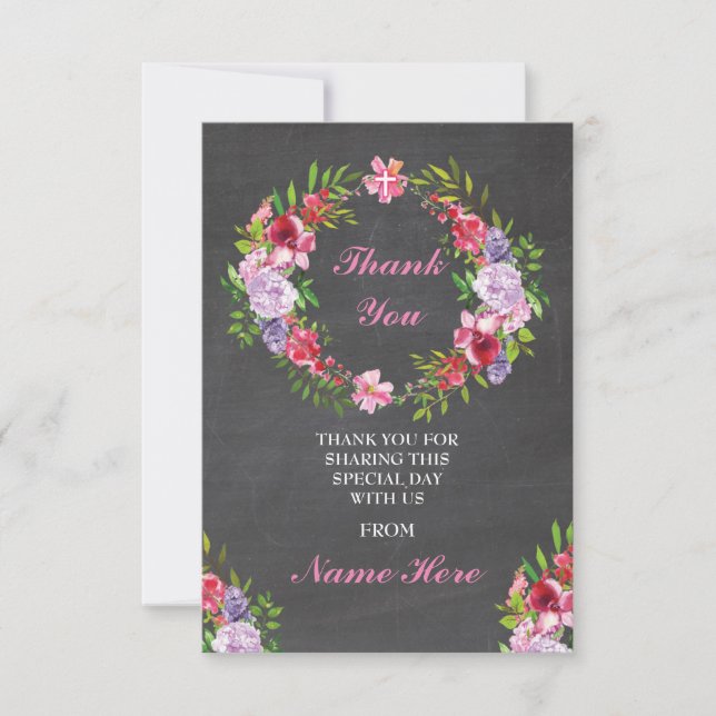 Thank You Religious Wreath Cross Floral Holy Cards (Front)