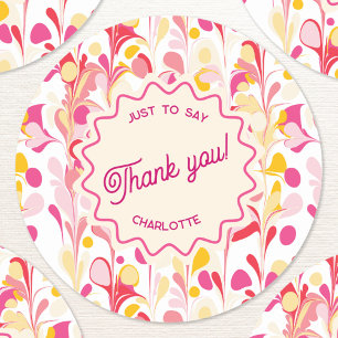 Thank You Retro Abstract Pink Wavy Personalized Classic Round Sticker
