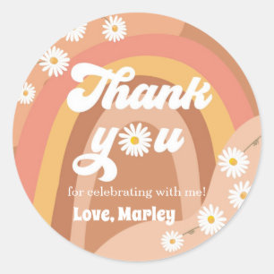 Thank You Retro Hippie Rainbow Daisy Favour Girl Classic Round Sticker