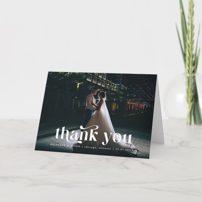 Thank You Retro Text Photo Wedding Card (Front)