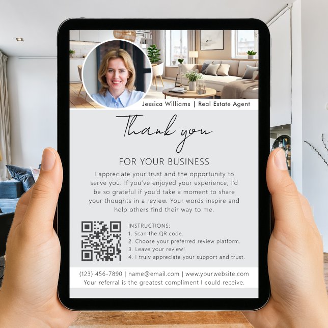Thank You Review Request with QR Code Photo Grey Card (Creator Uploaded)