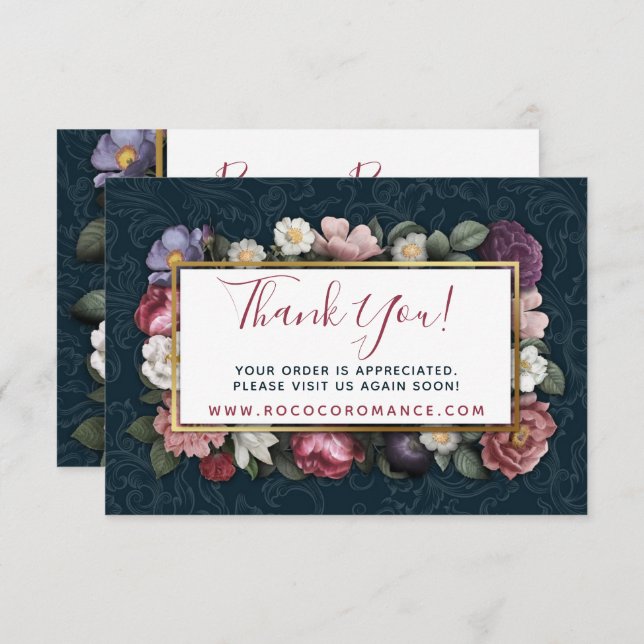 Thank You Rococo Damask & Elegant Floral Card (Front/Back)