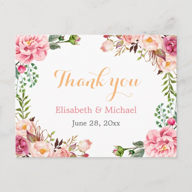 Thank You - Romantic Chic Floral Wrapped Postcard (Front)