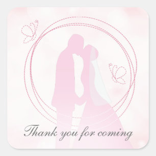 Thank You Romantic Dreamy Pink Wedding Couple Square Sticker