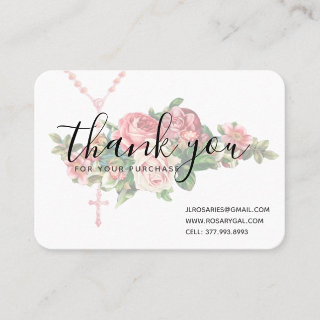 Thank You Rosary Religious Pink Red Roses Business Card (Front)