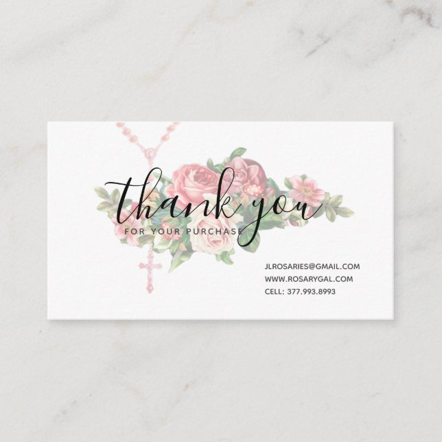Thank You Rosary Religious Roses Business Card (Front)