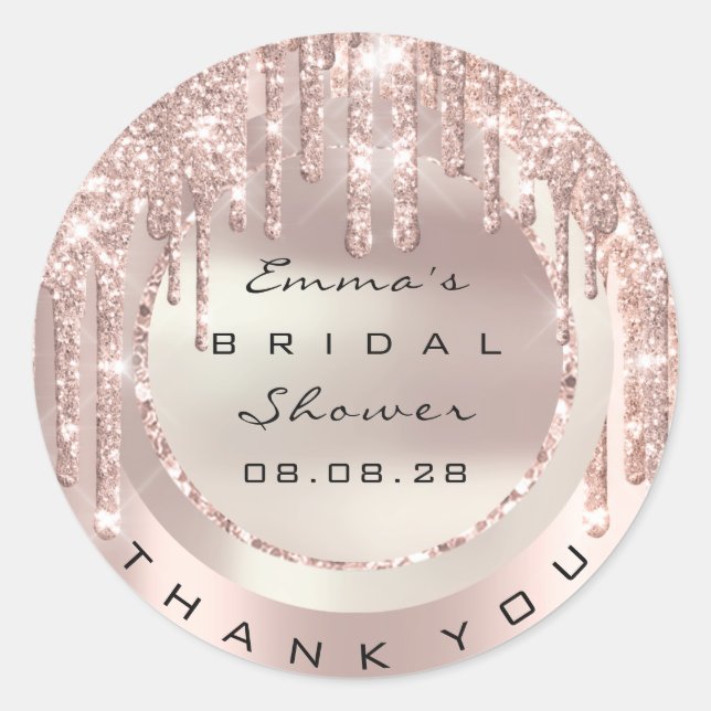Thank You Rose Blush Drip Bridal Shower 16th Spark Classic Round Sticker (Front)