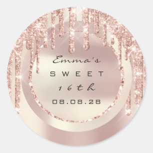 Thank You Rose Drips Sweet 16th Glitter 15th Classic Round Sticker