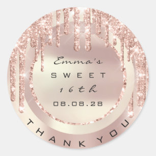 Thank You Rose Drips Sweet 16th Glitter 15th VIP Classic Round Sticker